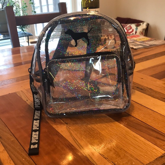 pink brand clear backpack